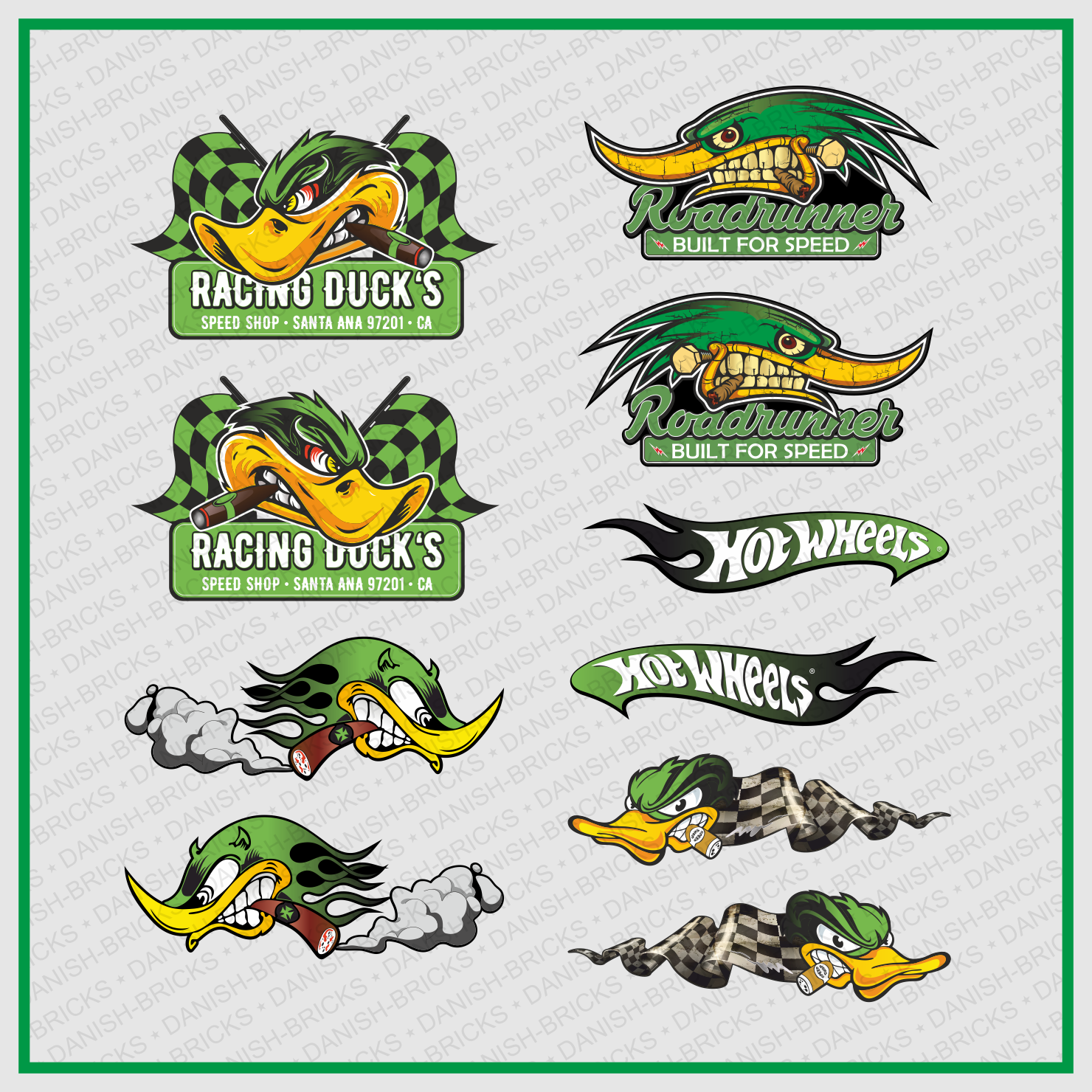 10tlg Grun XL Aufkleberset Oldschool Roadrunner Coyote US Muscle Car Oldtimer Modellbau Beschriftung