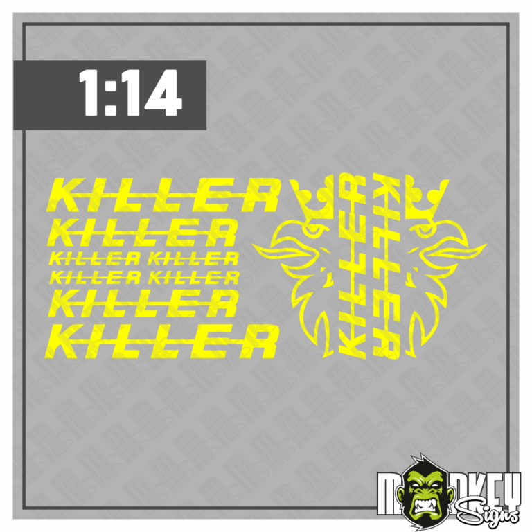 10tlg. Scania Killer Aufkleber Set für 1:14 Tamiya LKW Truck Sticker gelb