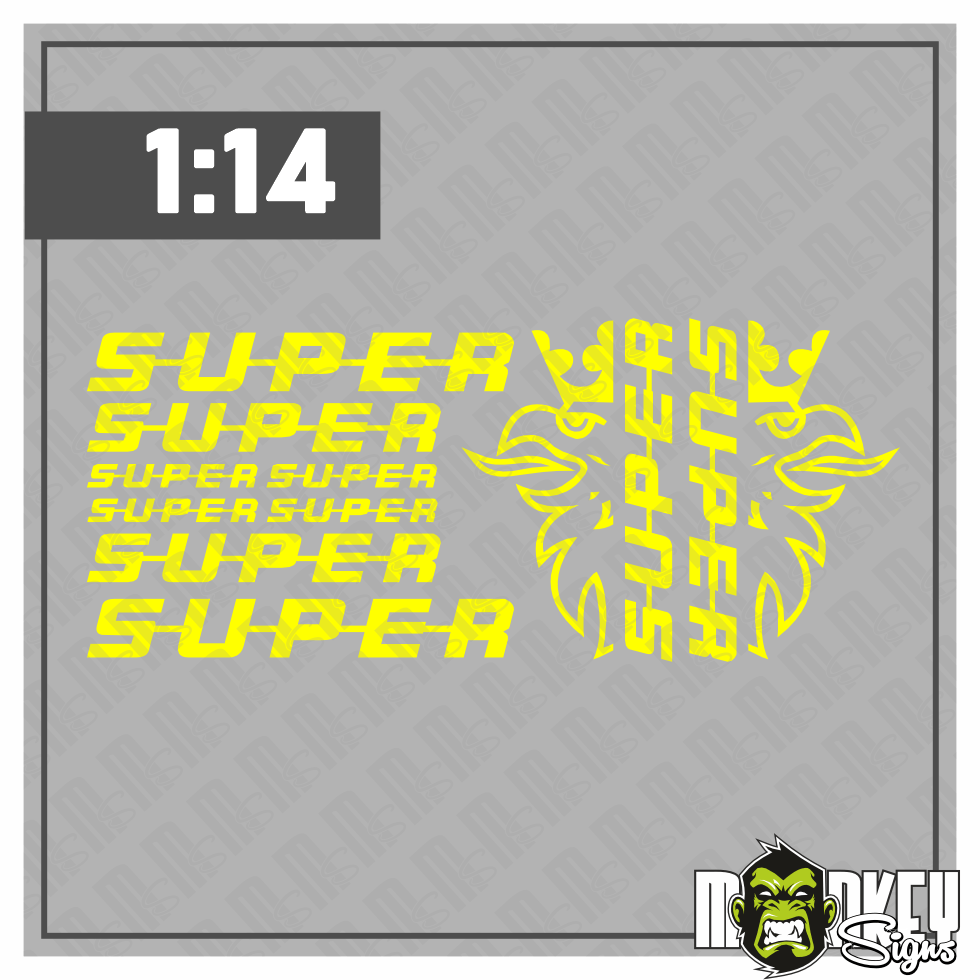 10tlg Scania SUPER Aufkleber Set Fur 114 Tamiya LKW Truck Sticker Gelb Modellbau Beschriftung