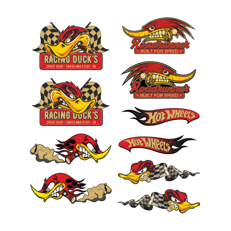 10tlg. XL Aufkleberset Oldschool Roadrunner Coyote US Muscle Car Oldtimer Comic