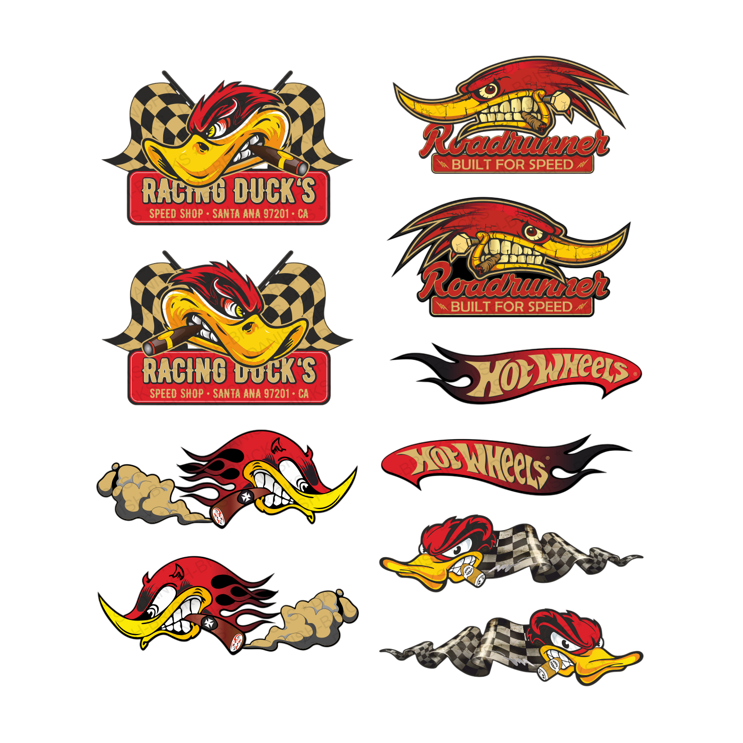 10tlg XL Aufkleberset Oldschool Roadrunner Coyote US Muscle Car Oldtimer Comic Modellbau Beschriftung
