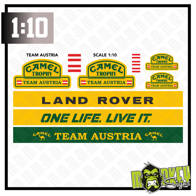 1:10 RC Car Aufkleber Set E Austria Camel Trophy Defender Land Rover Crawler