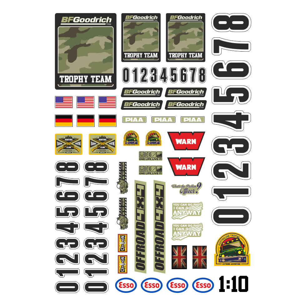 110 RC Car Aufkleber Trophy Defender Landrover Camel ONE LIFE Crawler C Set Modellbau Beschriftung