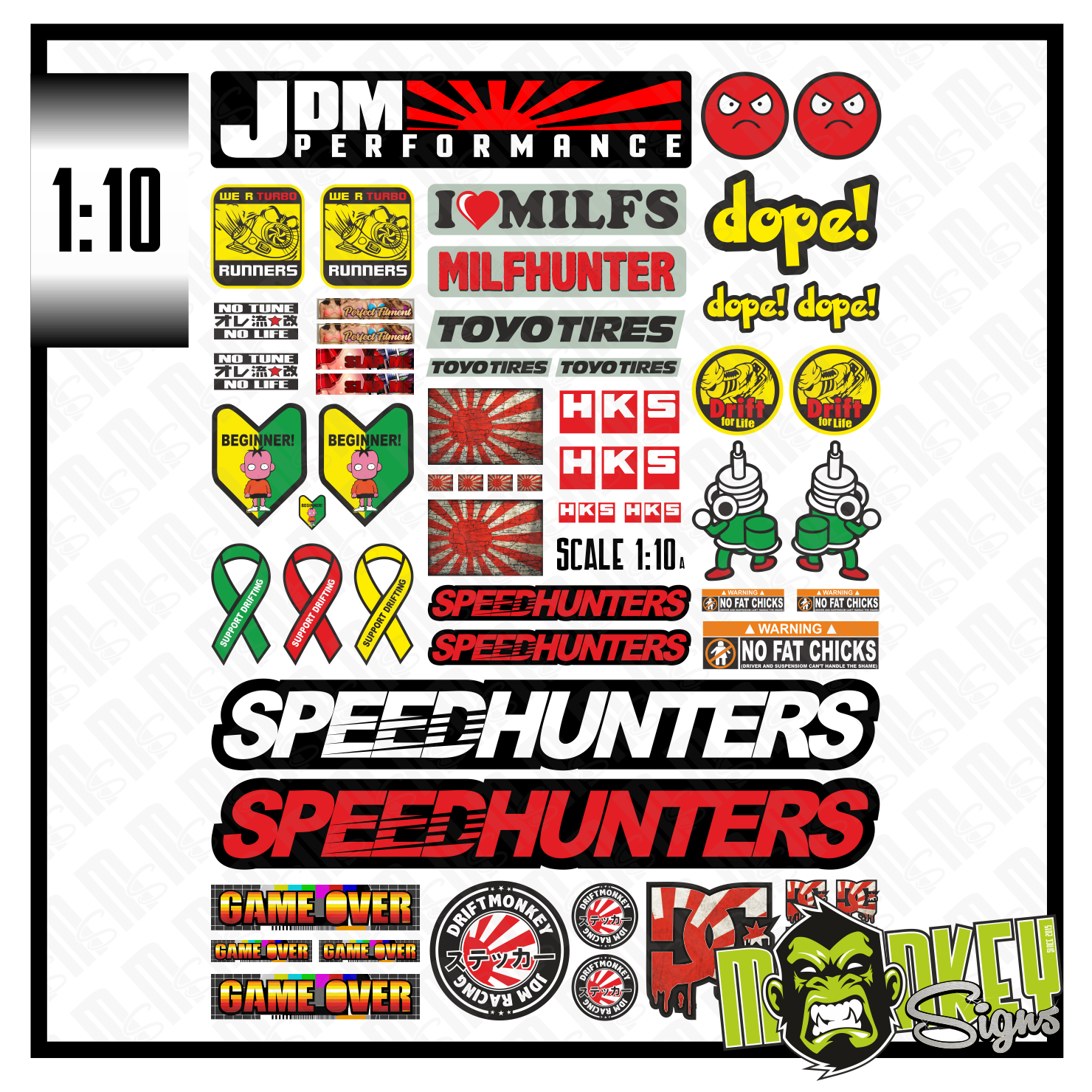 110 Set A RC Drifter Aufkleber Sticker JDM Japan HPI Himoto Traxxas Tamiya Modellbau Beschriftung