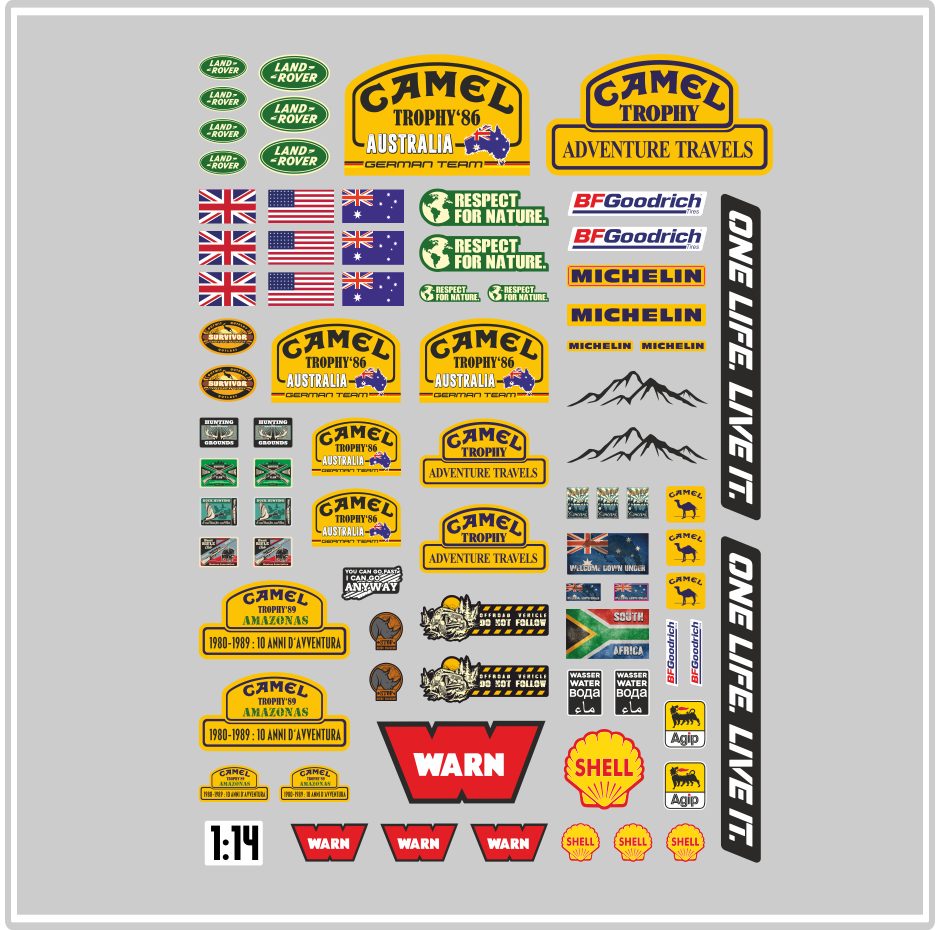 114-RC-Car-Aufkleber-Trophy-Defender-Landrover-Camel-ONE-LIFE_-Australia-modellbau-beschriftung-2.png 1:14 RC Car Aufkleber - Trophy Defender Landrover Camel ONE LIFE. Australia – Bild 2