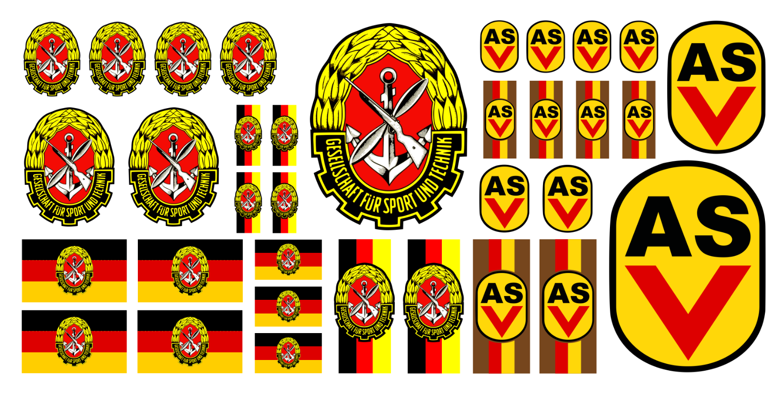 118 34tlg Set DDR GST ASV Aufkleber Sticker Trabant LKW Barkas IFA W50 Modellbau Beschriftung
