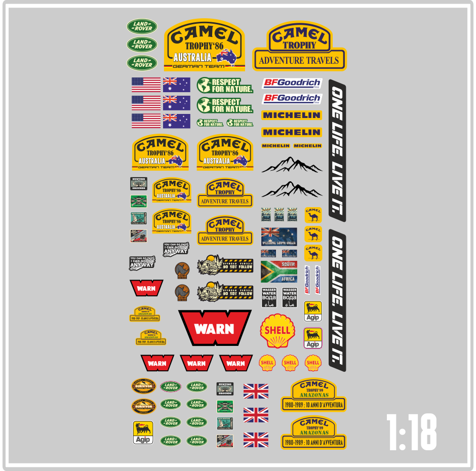 118-RC-Car-Aufkleber-Trophy-Defender-Landrover-Camel-ONE-LIFE_-Crawler-modellbau-beschriftung-2.png 1:18 RC Car Aufkleber - Trophy Defender Landrover Camel ONE LIFE. Crawler – Bild 2