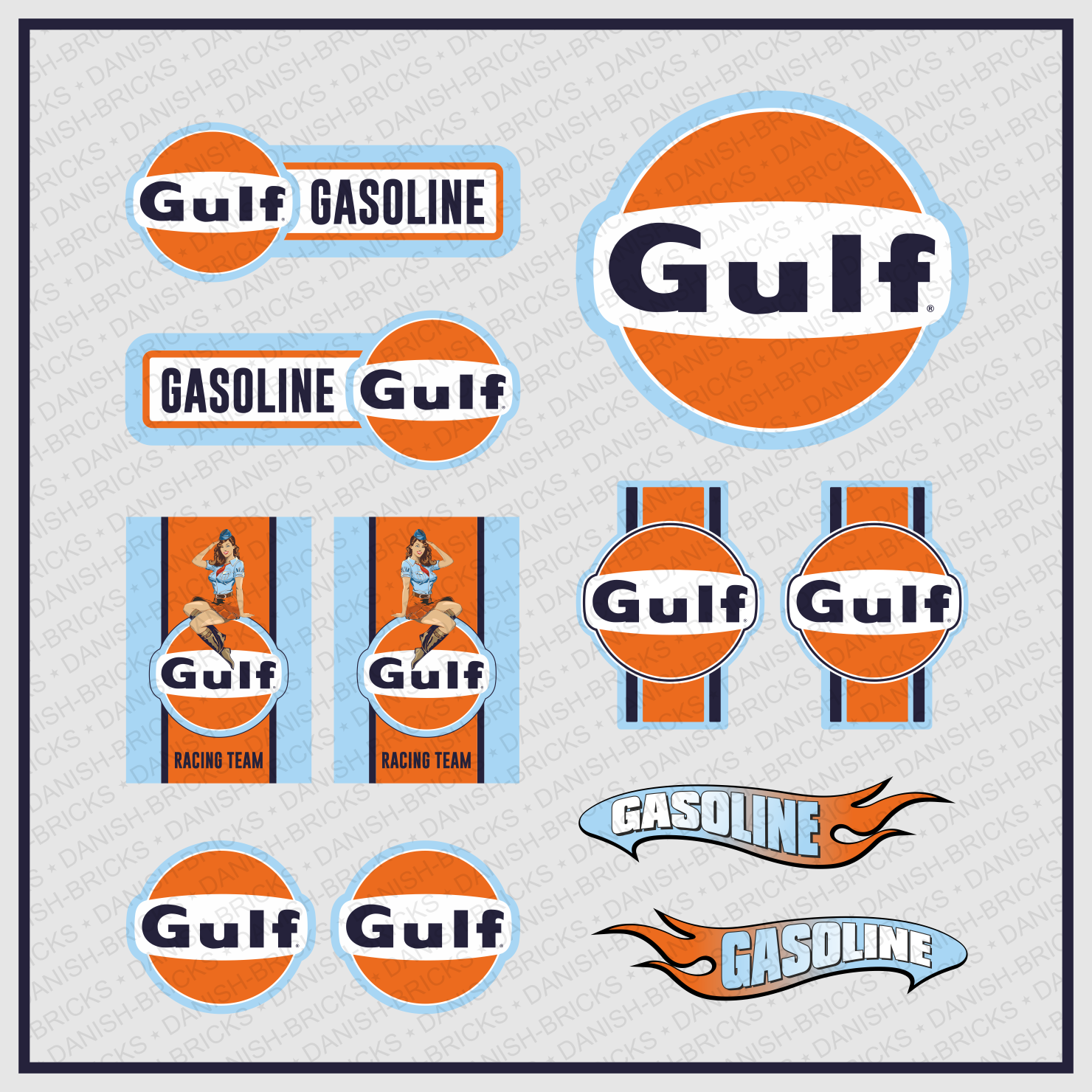11tlg GULF XL Aufkleberset Oldschool Gasoline US Muscle Car Oldtimer Youngtimer Modellbau Beschriftung