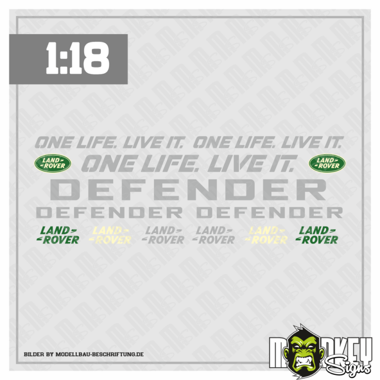 12 teiliges Aufkleber Set 1:18 Land Rover Defender RC Sticker Modellbau grau