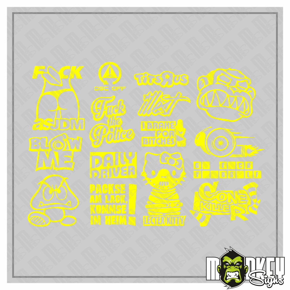 14teiliges JDM Aufkleber Set 110 RC Tuning Sticker Drifter Japan Modellbau Gelb Modellbau Beschriftung