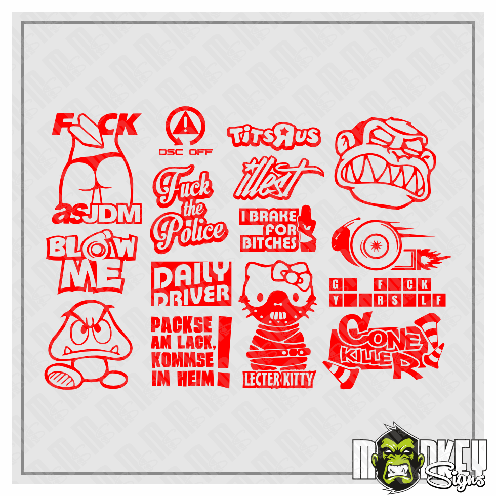 14teiliges JDM Aufkleber Set 110 RC Tuning Sticker Drifter Japan Modellbau Rot Modellbau Beschriftung