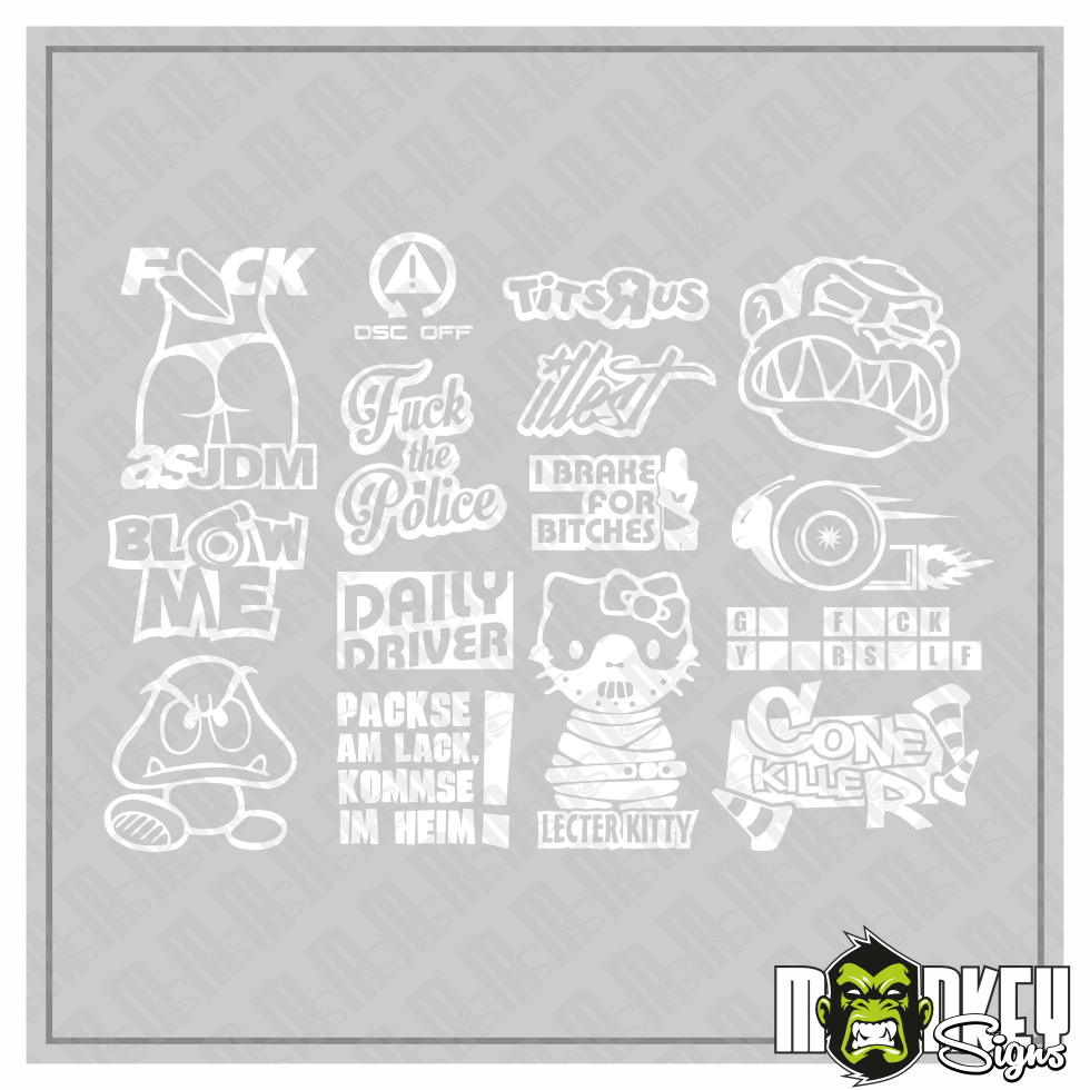 14teiliges JDM Aufkleber Set 110 RC Tuning Sticker Drifter Japan Modellbau Weiss Modellbau Beschriftung