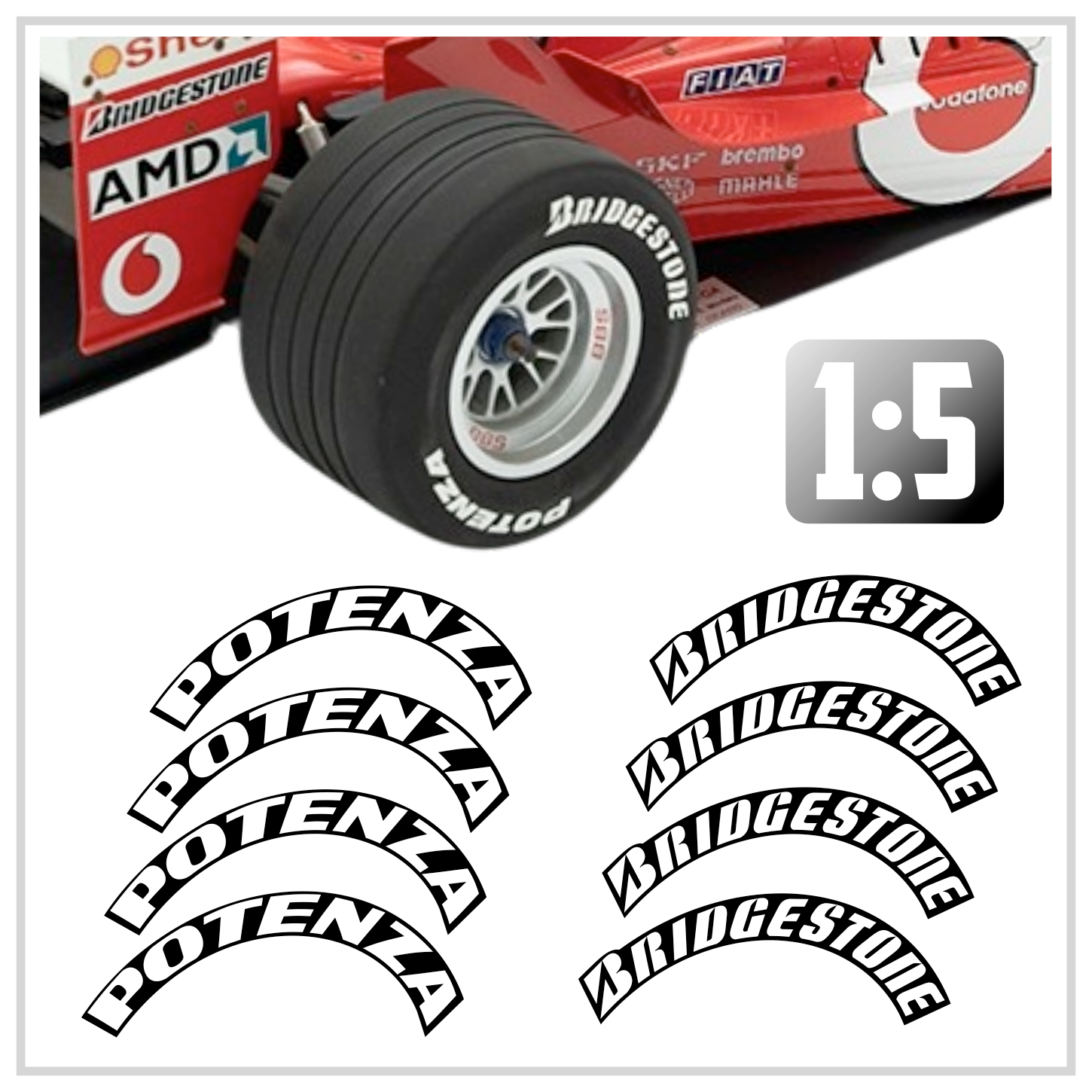 15 Reifenbeschriftung Markierung Bridgestone Potenza Aufkleber 8 Teiliges Set Modellbau Beschriftung