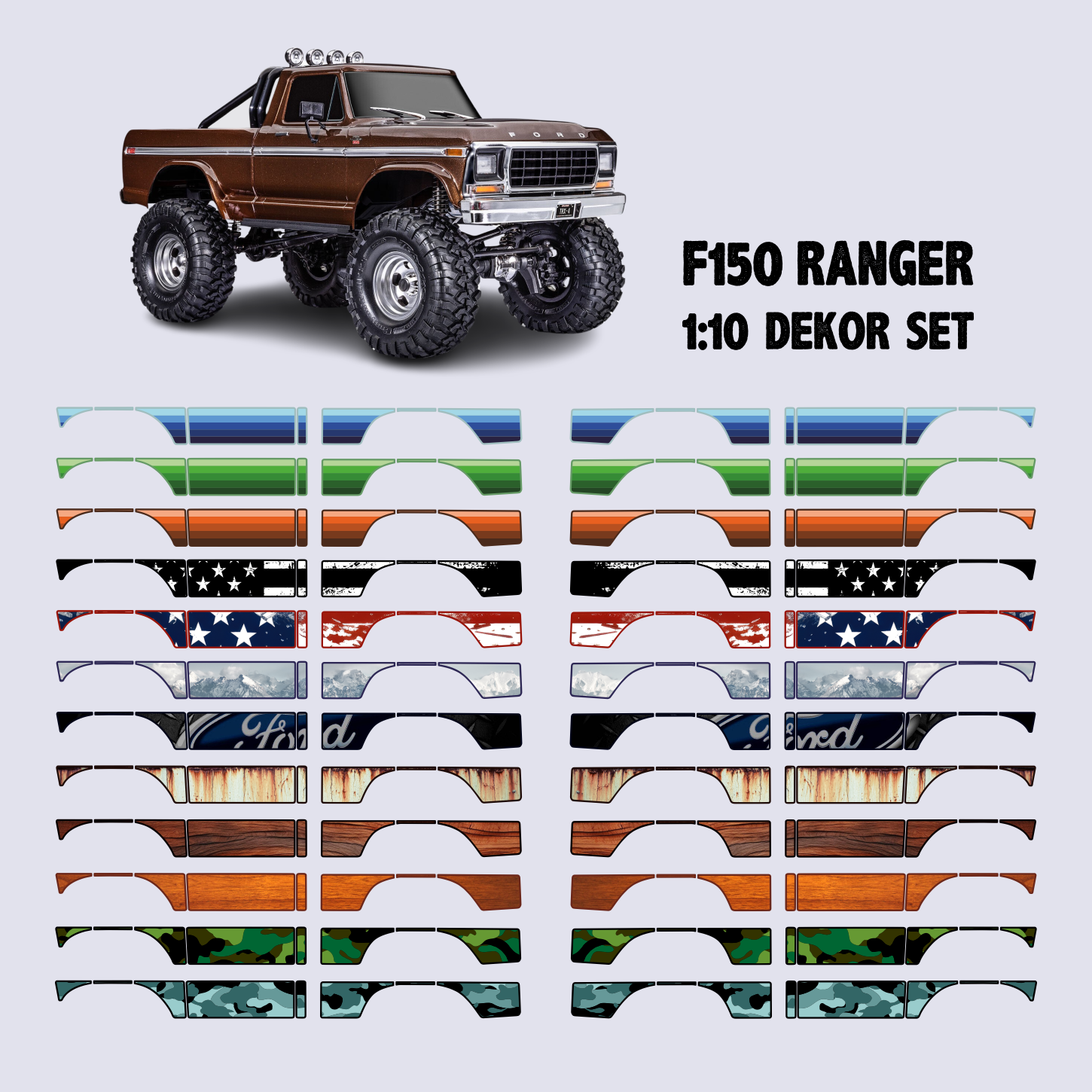16 Teiliges Dekor Set Rechtslinks F Traxxas 110 TRX4 Ford F150 Ranger Modellbau Beschriftung