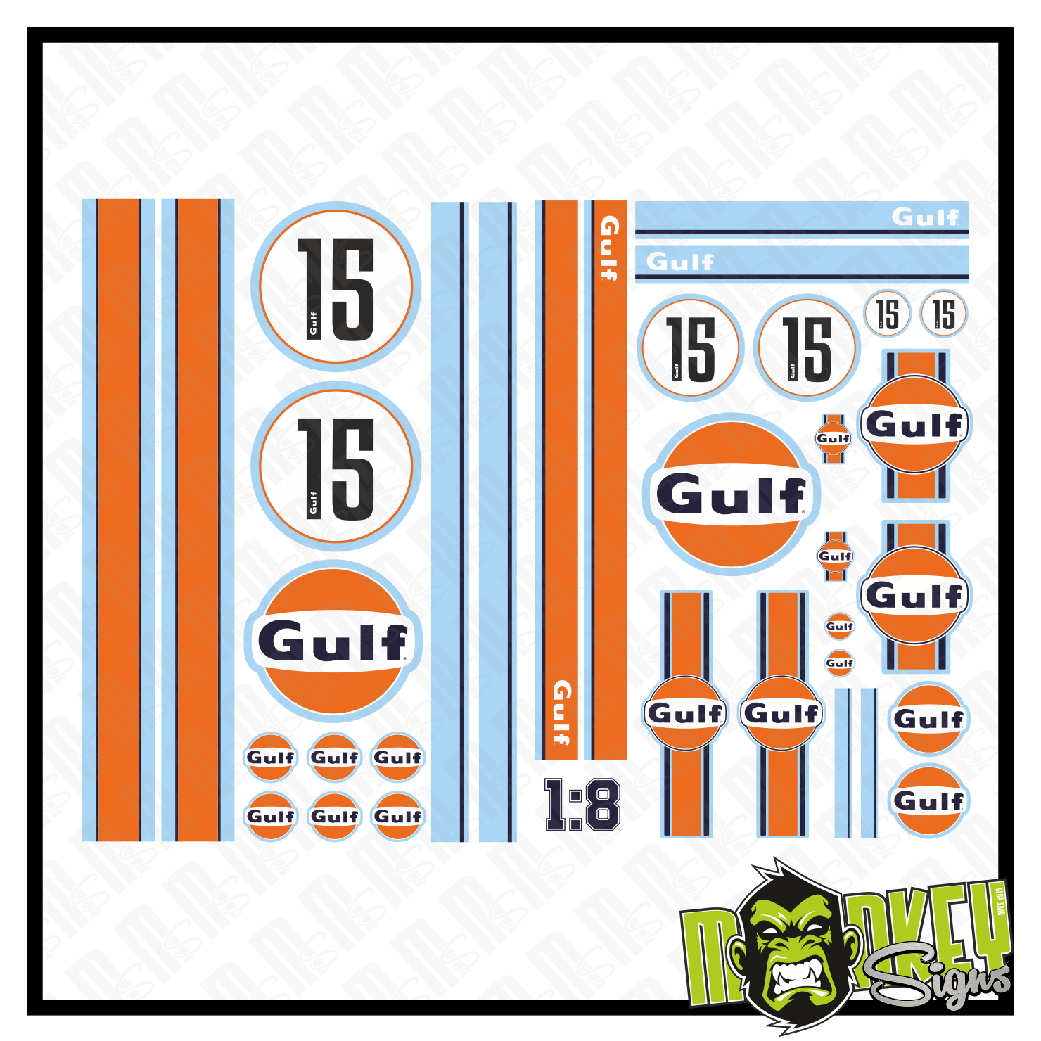 18 RC Car Aufkleber Racing Oil Gulf USA 15 Gasoline Hoonigan LeMans Drifter Modellbau Beschriftung