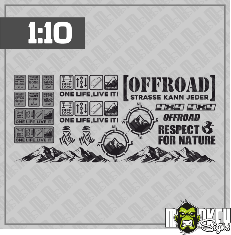 RC Crawler & Truck Beschriftungen 21 teil. RC Crawler Offroad & Drifter Aufkleber Set 1:10 Sticker Modellbau black