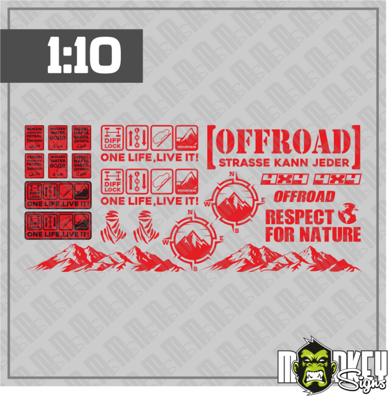 RC Crawler & Truck Beschriftungen 21 teil. RC Crawler Offroad & Drifter Aufkleber Set 1:10 Sticker Modellbau rot