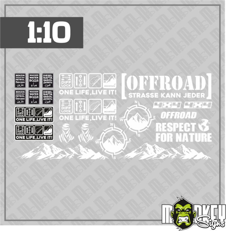 RC Crawler & Truck Beschriftungen 21 teil. RC Crawler Offroad & Drifter Aufkleber Set 1:10 Sticker Modellbau weiß