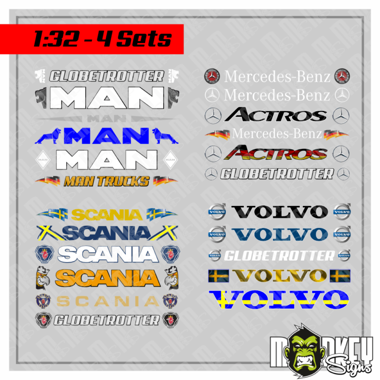 23 Frontscheiben Aufkleber 1:32 Modellbau RC Slotcar LKW Sticker UV-beständig