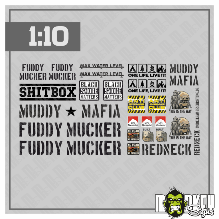 RC Crawler & Truck Beschriftungen 26 tlg. Aufkleber Set 1:10 Crawler Offroad RC Sticker Modellbau 4x4 Trail / B