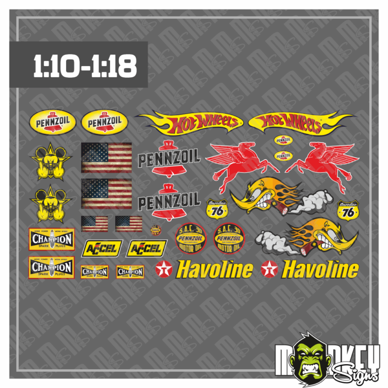 30teilig. RC Pennzoil US Car Aufkleber Set 1:10-1:18 Sticker pass. für Modellbau