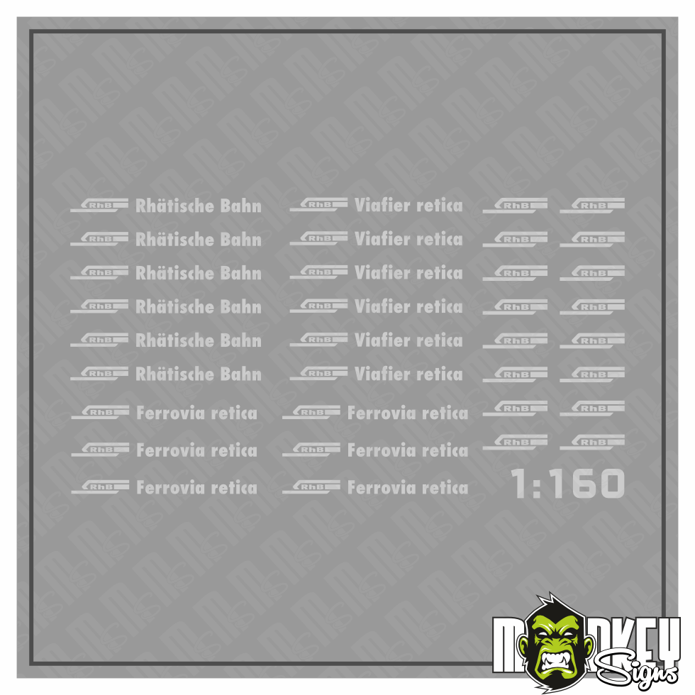 34 Teil Set Rhatische Bahn Schweiz Beschriftung Decals 1160 Spur N Grau Modellbau Beschriftung