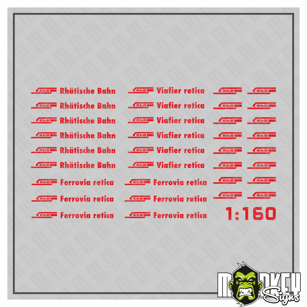 34 Teil Set Rhatische Bahn Schweiz Beschriftung Decals 1160 Spur N Rot Modellbau Beschriftung