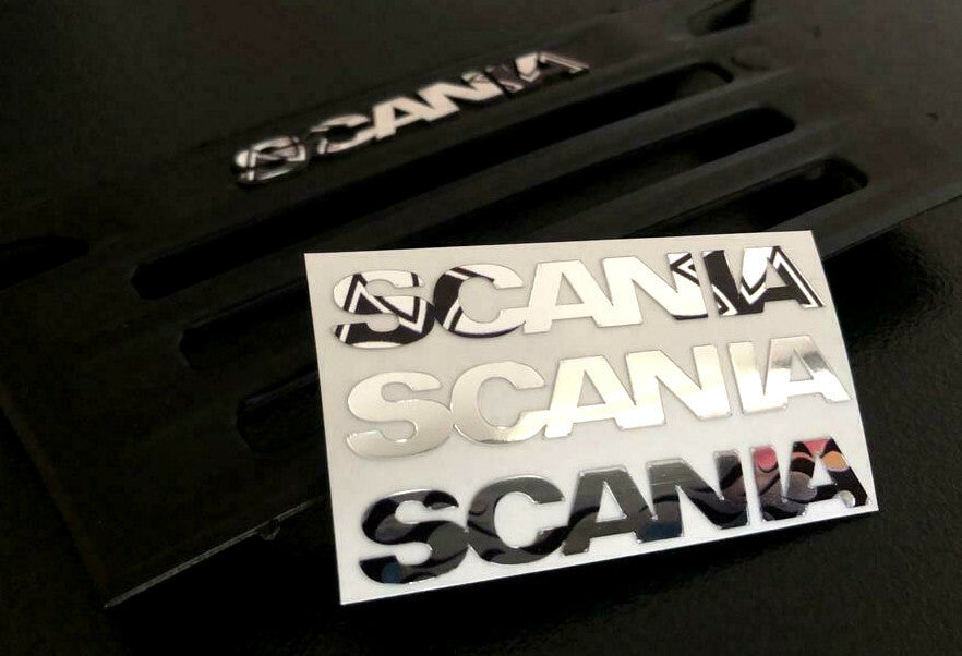 3er Set SCANIA SCHRIFTZUG CHROM Grill 114 Tamiya STICKER AUFKLEBER 014 Modellbau Beschriftung