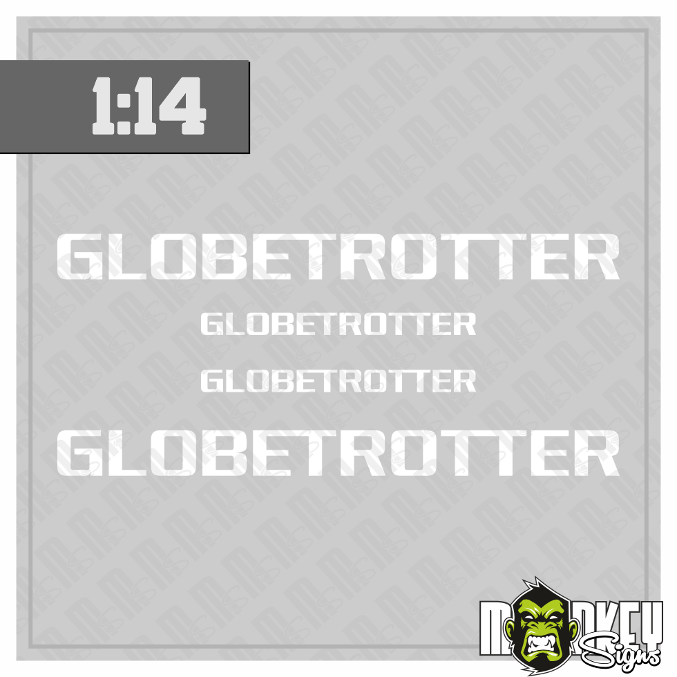 3teil 114 Frontscheiben Aufkleber Truck Tamiya RC Globetrotter Weiss Modellbau Beschriftung