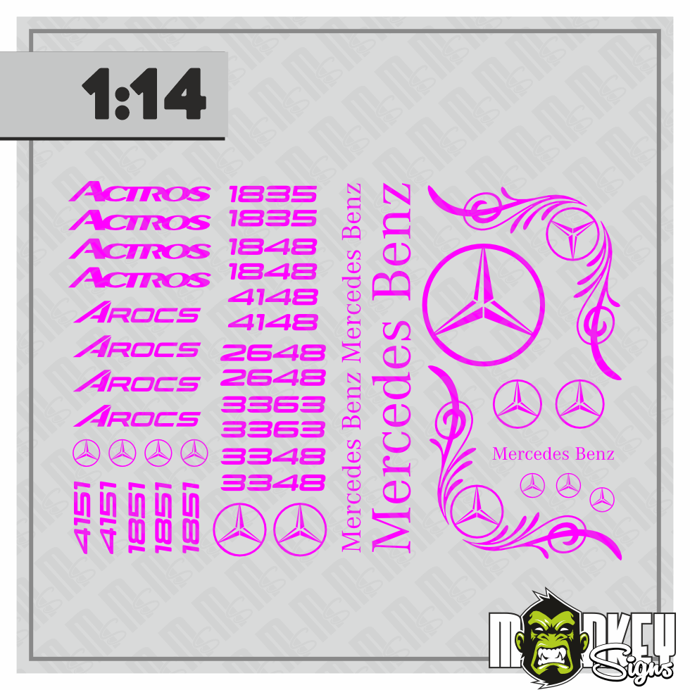 40teil 114 Actros Truck Tamiya RC 114 Aufkleber Wedico Mercedes Benz Magenta Modellbau Beschriftung