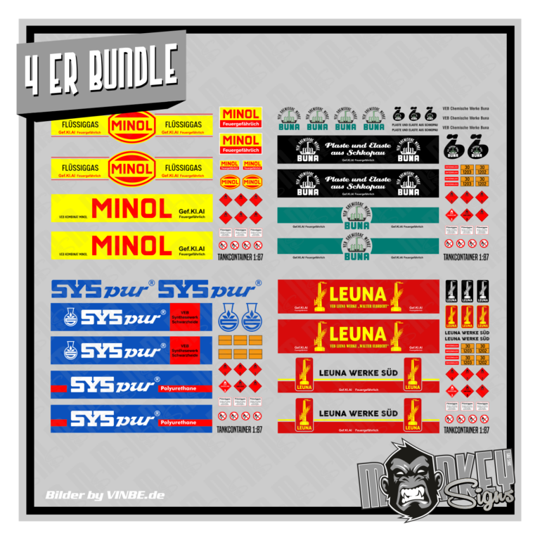 4er Set Waterslide Decal 1:87 SPUR H0 Tank - Container Zug Eisenbahn Modellbahn