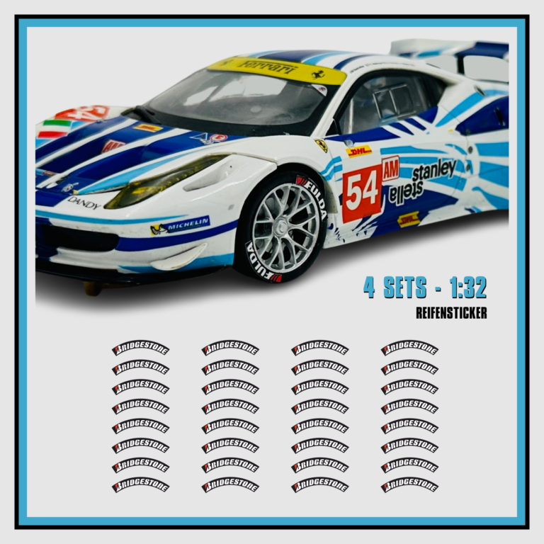 Reifenbeschriftungen 4x8er Set Reifen Markierung Bridg. Aufkleber Decal 1:32 für Slot Car Carrera 132