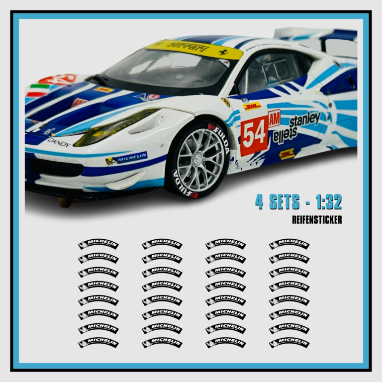 Reifenbeschriftungen 4x8er Set Reifen Markierung Mich B Aufkleber Decal 1:32 für Slot Car Carrera 132