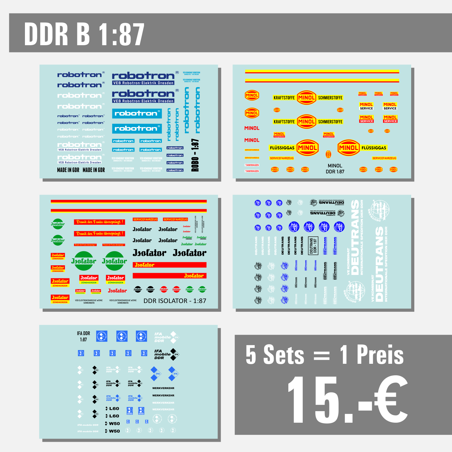 5-Sets-Waterslide-Decal-187-DDR-IFA-Deutrans-Robotron-Minol-Isolator-B-modellbau-beschriftung-2.png 5 Sets - Waterslide Decal 1:87 - DDR IFA Deutrans Robotron Minol Isolator / B – Bild 2