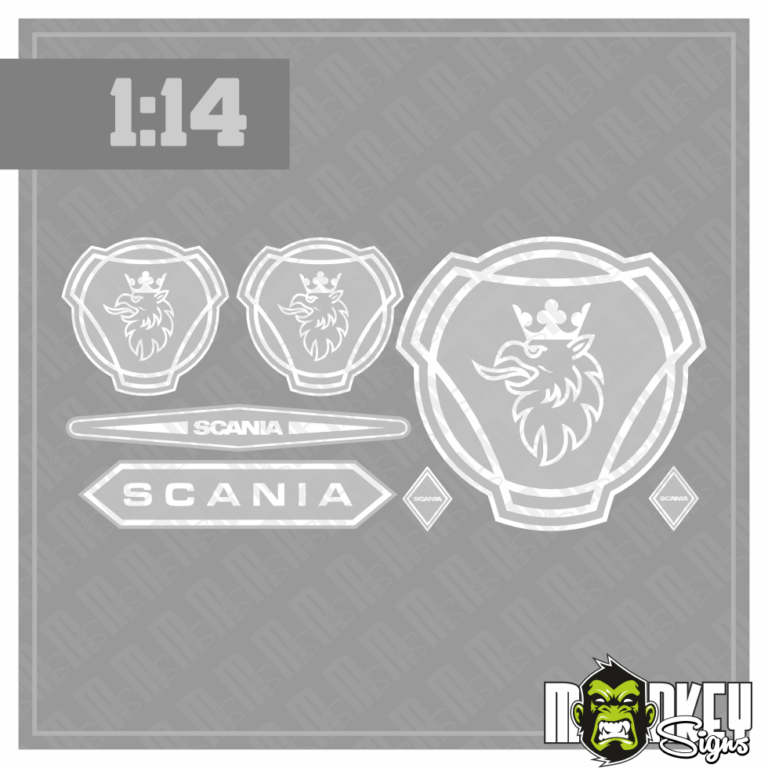 7er Scania Aufkleber Set passend für 1:14 Tamiya RC LKW Truck Sticker grau weiss