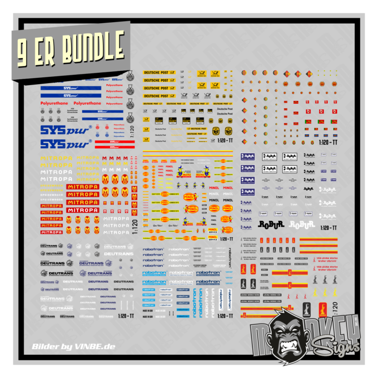 9er Set / Bundle Waterslide Decal 1:120 SPUR TT DDR Zug Eisenbahn Modellbahn