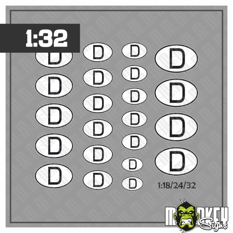 Aufkleber Set D Zeichen 1:18 / 1:24 / 1:32 RC Auto Modellbau Tuning Sticker