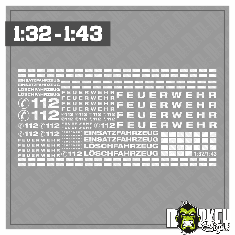Aufkleber Set Feuerwehr Weiss Passend Fur 132 143 RC LKW Truck Modellbau Modellbau Beschriftung