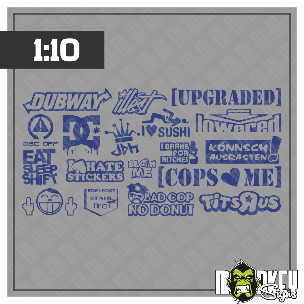 Aufkleber Set JDM Drifter 110 RC Auto Modellbau Tuning Sticker ASIA Blau Modellbau Beschriftung