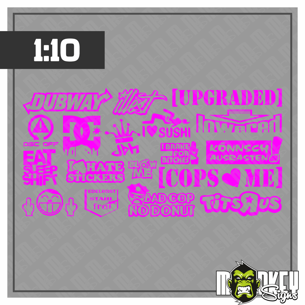 Aufkleber Set JDM Drifter 110 RC Auto Modellbau Tuning Sticker ASIA Magenta Modellbau Beschriftung