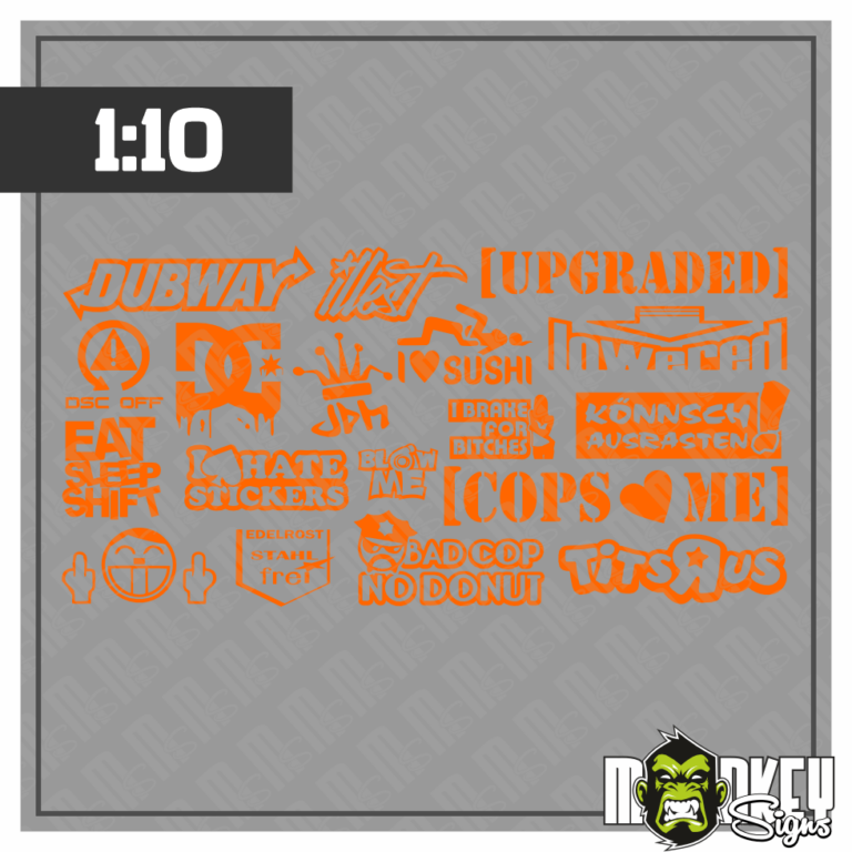 Aufkleber Set JDM Drifter 1:10 RC Auto Modellbau Tuning Sticker ASIA orange