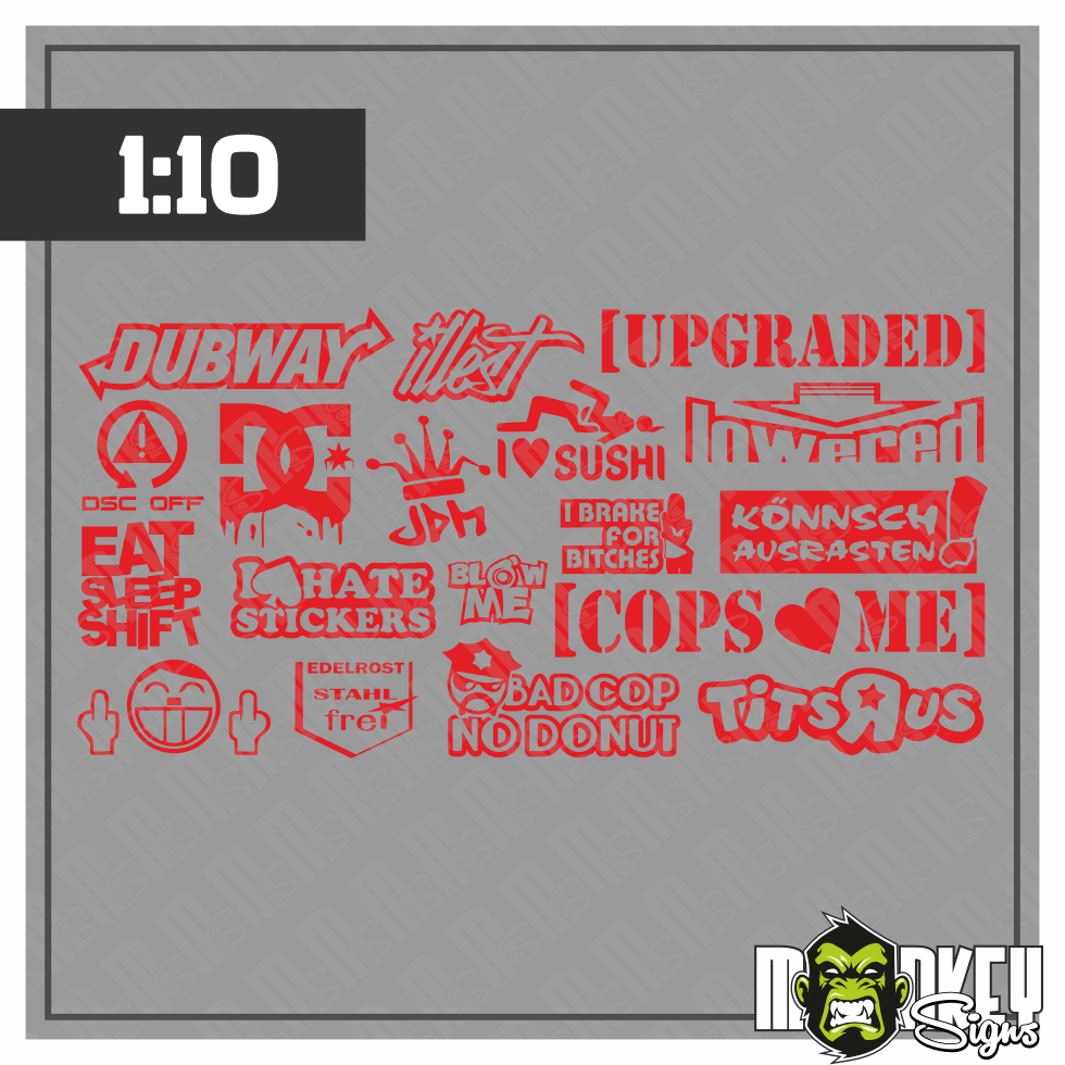 Aufkleber Set JDM Drifter 110 RC Auto Modellbau Tuning Sticker ASIA Rot Modellbau Beschriftung