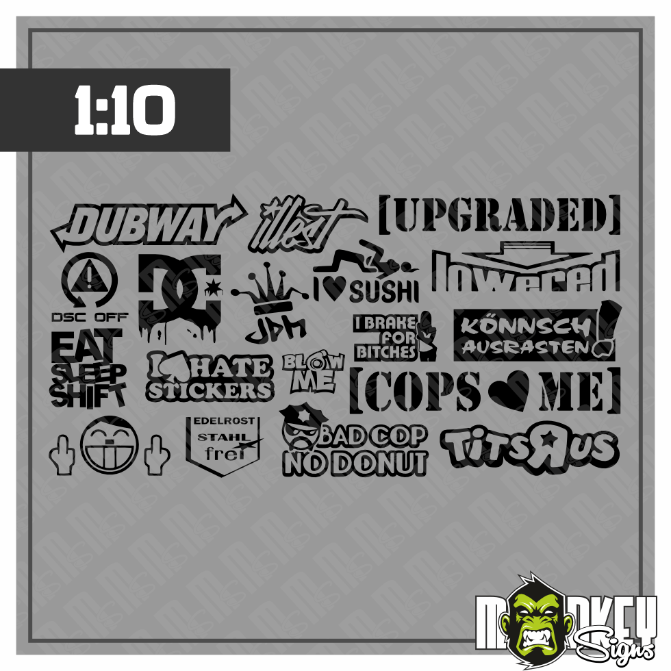 Aufkleber Set JDM Drifter 110 RC Auto Modellbau Tuning Sticker ASIA Schwarz Modellbau Beschriftung