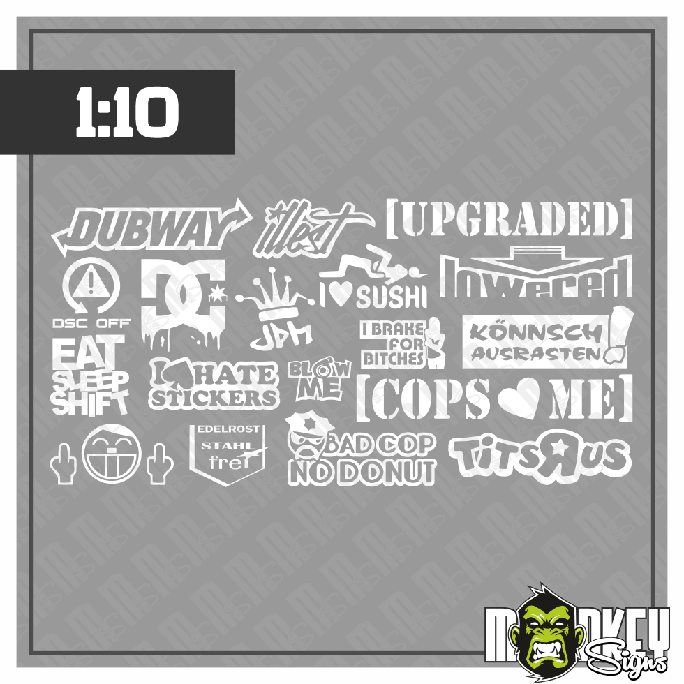 Aufkleber Set JDM Drifter 110 RC Auto Modellbau Tuning Sticker ASIA Weiss Modellbau Beschriftung