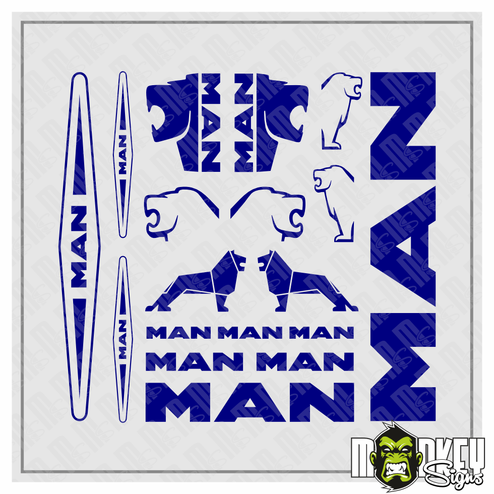 Aufkleber Set MAN LKW 114 Tamiya Truck 18 Teilig Emblem Logo Sticker Blau Modellbau Beschriftung