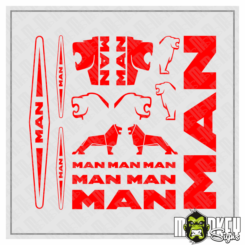 Aufkleber Set MAN LKW 114 Tamiya Truck 18 Teilig Emblem Logo Sticker Rot Modellbau Beschriftung