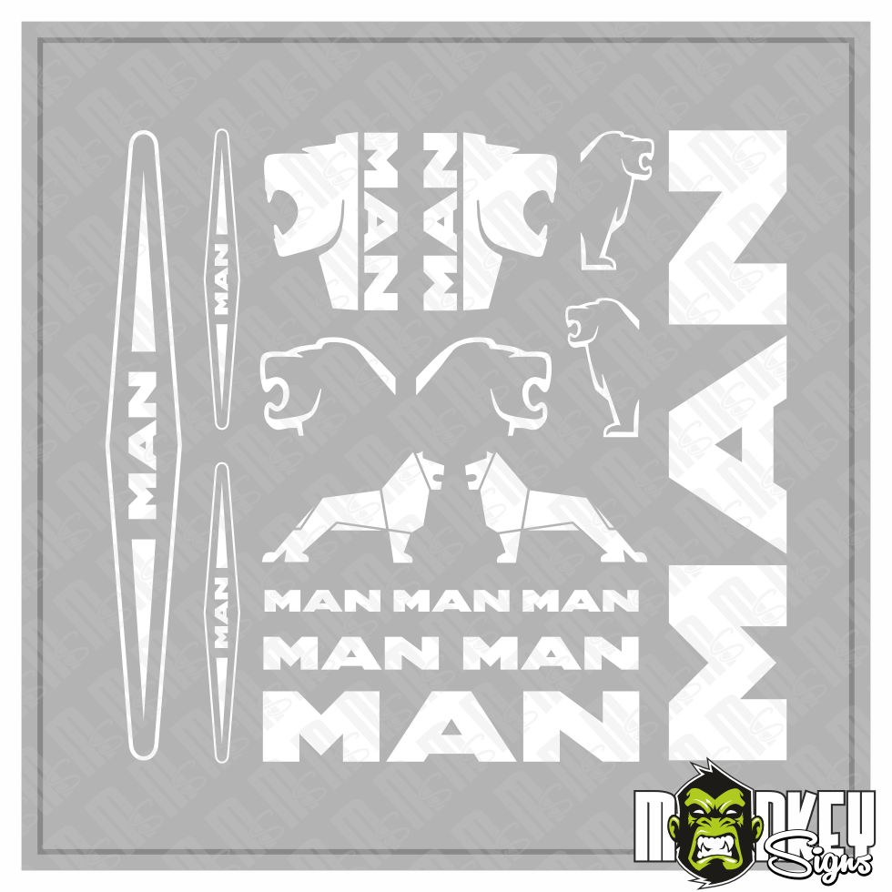 Aufkleber Set MAN LKW 114 Tamiya Truck 18 Teilig Emblem Logo Sticker Weiss Modellbau Beschriftung