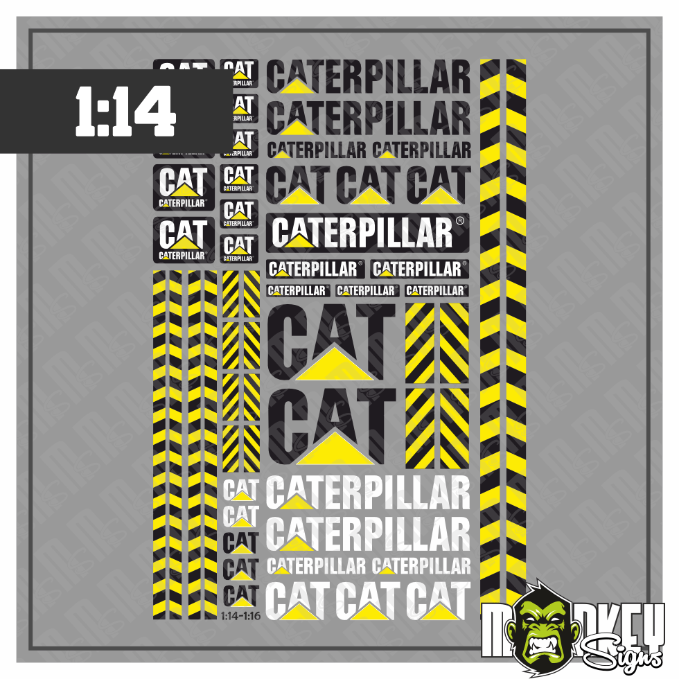 Caterpillar CAT Aufkleber Set Passend Fur 114 Tamiya RC LKW Truck Sticker Bau Modellbau Beschriftung