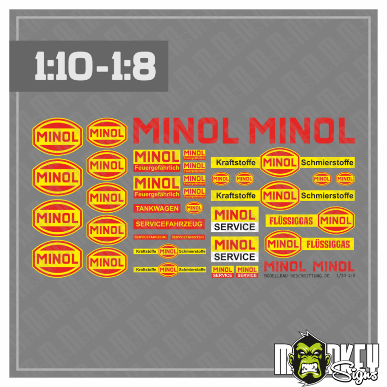 DDR MINOL Aufkleber Set passend für 1:10 1:8 Tamiya RC LKW Truck Sticker Tank