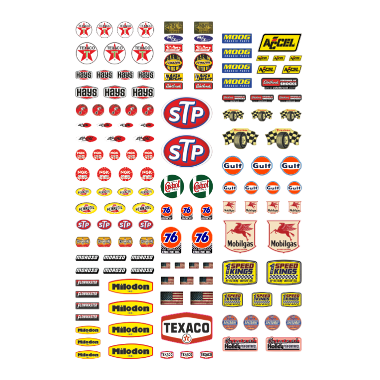 Decal 1:24 / 1:18 - 144tlg. f. Schweller & Kotflügel Racing Slotcar Gasoline USA